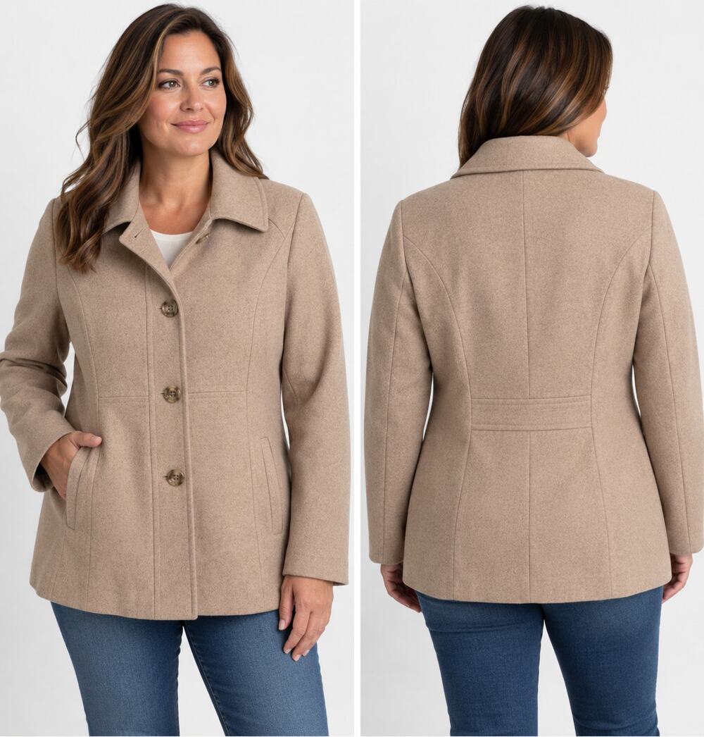 London Fog Wool Blend Coat Women XL Beige Taupe Button Front Jacket Pockets